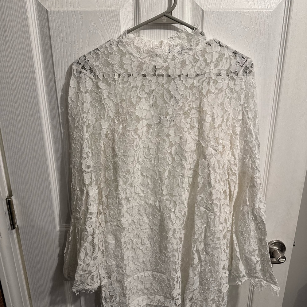 New York & Company White Lace Bell Sleeve Dress